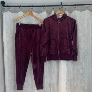 Plush Burgundy Tracksuit Set